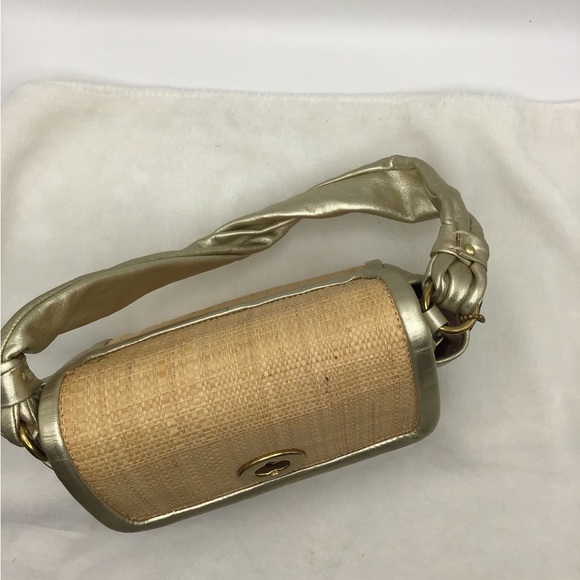 Coach  Parker Woven Straw Metallic Leather Shoulder Bag 42475 - Picture 5 of 14